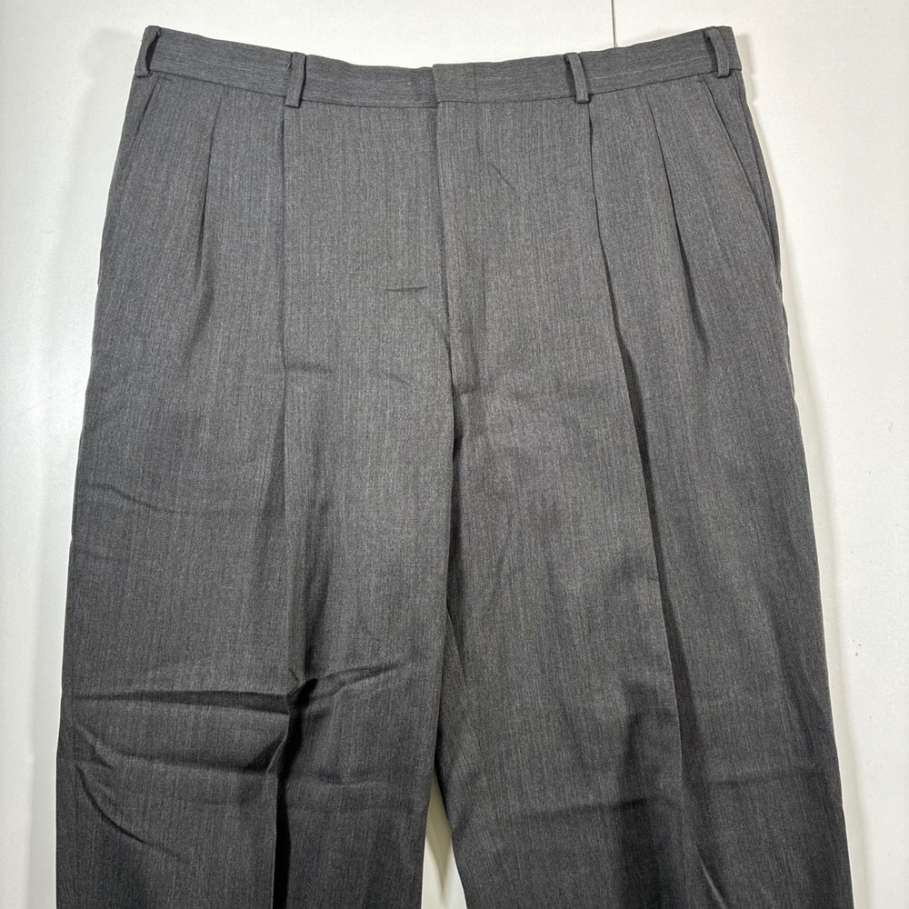Brooks Brothers Dress Pant 38x31 Gray 100% Wool Pleated Cuffed Vintage (Tag 40L)